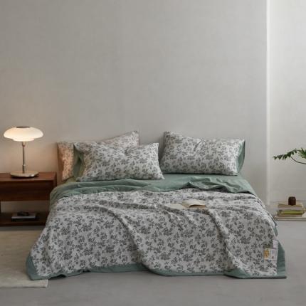 梦享生活家居 2023新款双层纱色织提花夏被四件套 枝上花-绿