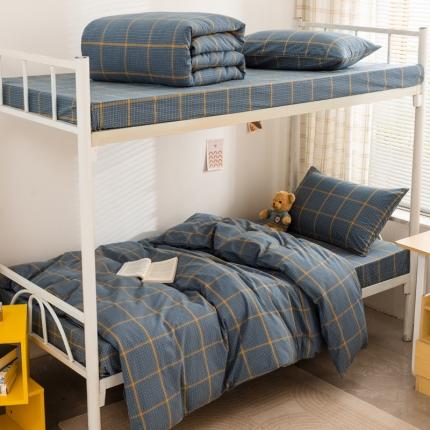 91家纺网 家纺一手货源 找家纺 柠萌 A类全棉色织水洗棉简约条纹格子学生季宿舍上下铺三件套 瓦尔灰