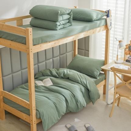 91家纺网 家纺一手货源 找家纺 柠萌 A类全棉色织水洗棉简约条纹格子学生季宿舍上下铺三件套 一抹绿