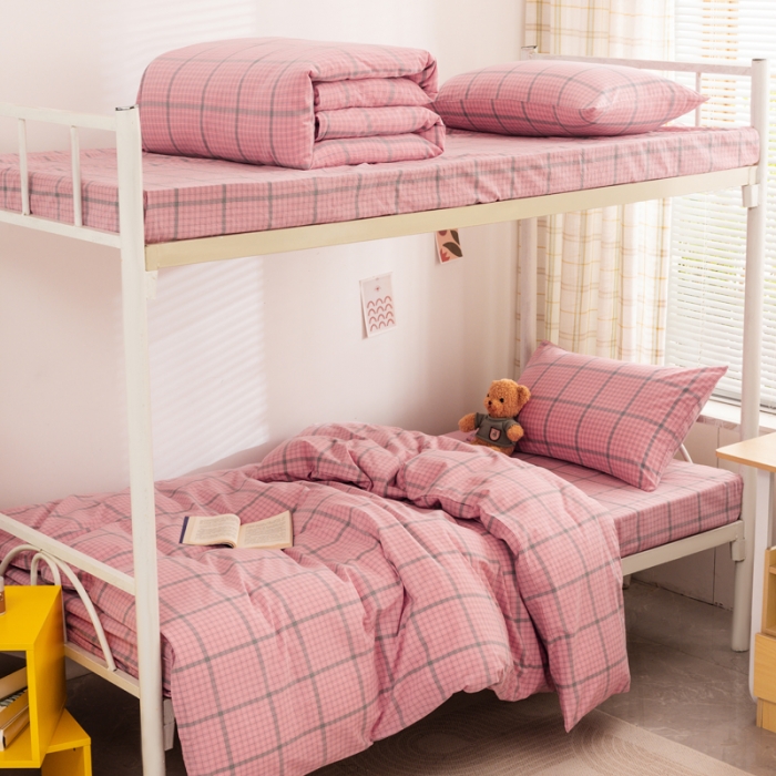 91家纺网 家纺一手货源 找家纺 （总）柠萌 A类全棉色织水洗棉简约条纹格子学生季宿舍上下铺三件套