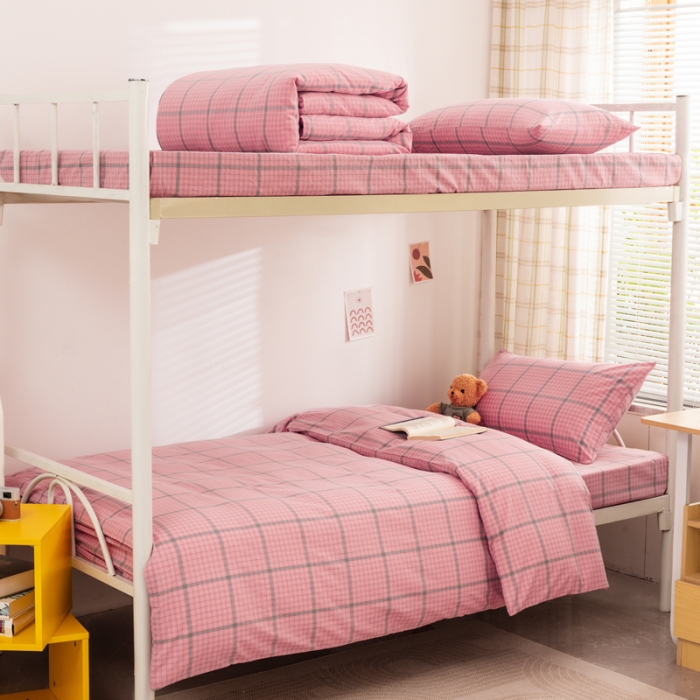 91家纺网 家纺一手货源 找家纺 （总）柠萌 A类全棉色织水洗棉简约条纹格子学生季宿舍上下铺三件套