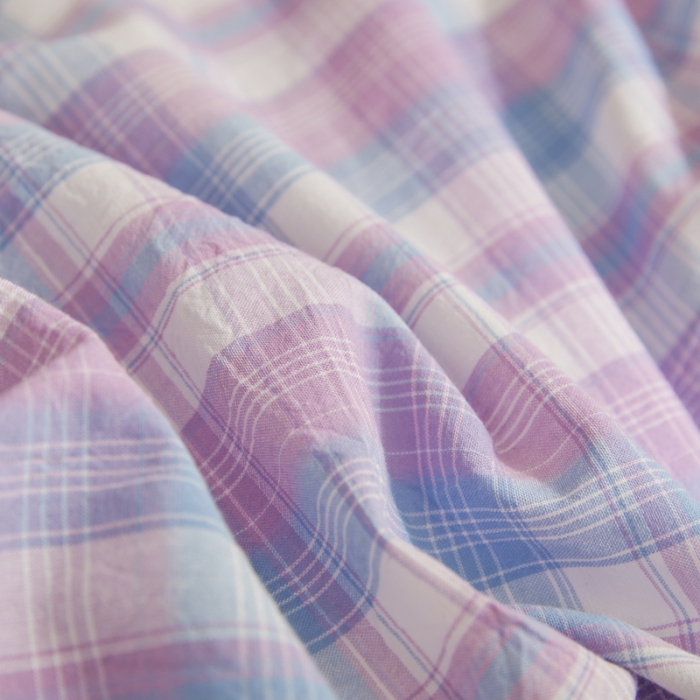 91家纺网 家纺一手货源 找家纺 柠萌 A类全棉色织水洗棉简约条纹格子学生季宿舍上下铺三件套 简爱紫格