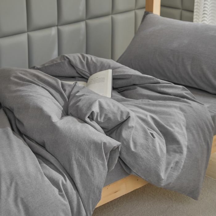 91家纺网 家纺一手货源 找家纺 柠萌 A类全棉色织水洗棉简约条纹格子学生季宿舍上下铺三件套 冷灰