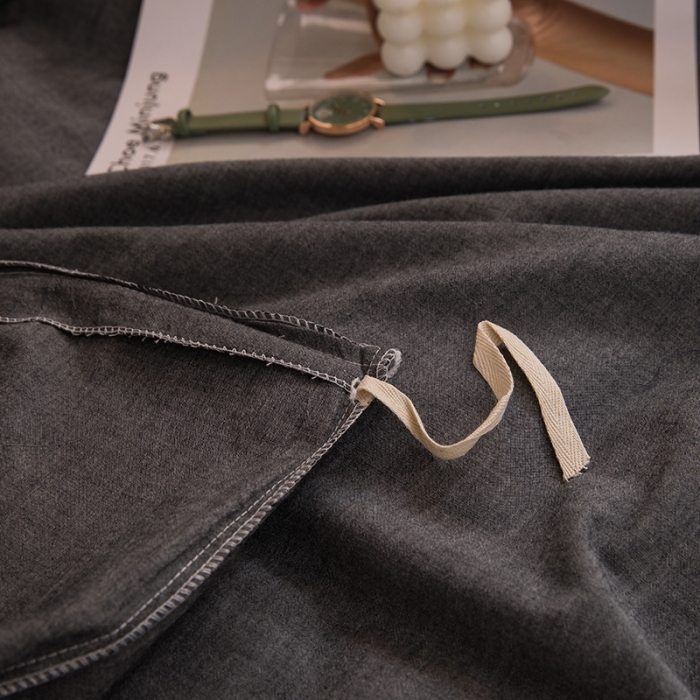 91家纺网 家纺一手货源 找家纺 柠萌 A类全棉色织水洗棉简约条纹格子学生季宿舍上下铺三件套 深灰