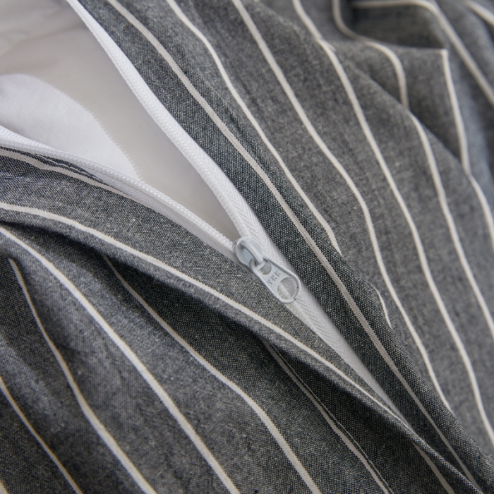 91家纺网 家纺一手货源 找家纺 柠萌 A类全棉色织水洗棉简约条纹格子学生季宿舍上下铺三件套 深灰细条