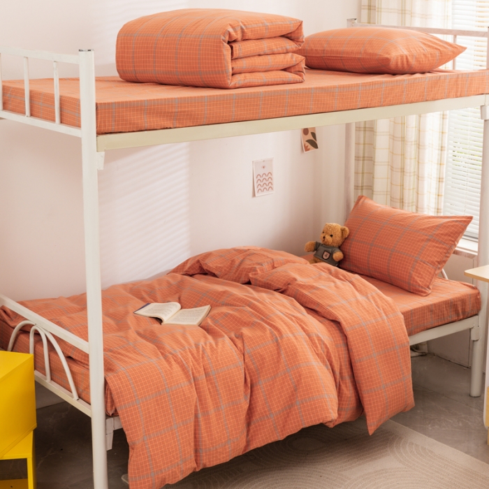 91家纺网 家纺一手货源 找家纺 柠萌 A类全棉色织水洗棉简约条纹格子学生季宿舍上下铺三件套 瓦尔桔