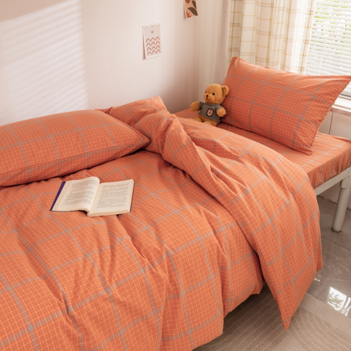 91家纺网 家纺一手货源 找家纺 柠萌 A类全棉色织水洗棉简约条纹格子学生季宿舍上下铺三件套 瓦尔桔