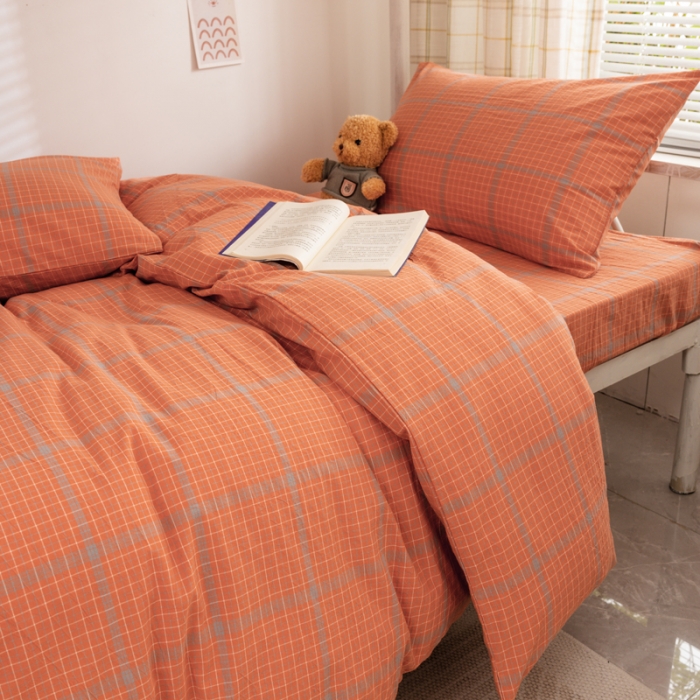 91家纺网 家纺一手货源 找家纺 柠萌 A类全棉色织水洗棉简约条纹格子学生季宿舍上下铺三件套 瓦尔桔