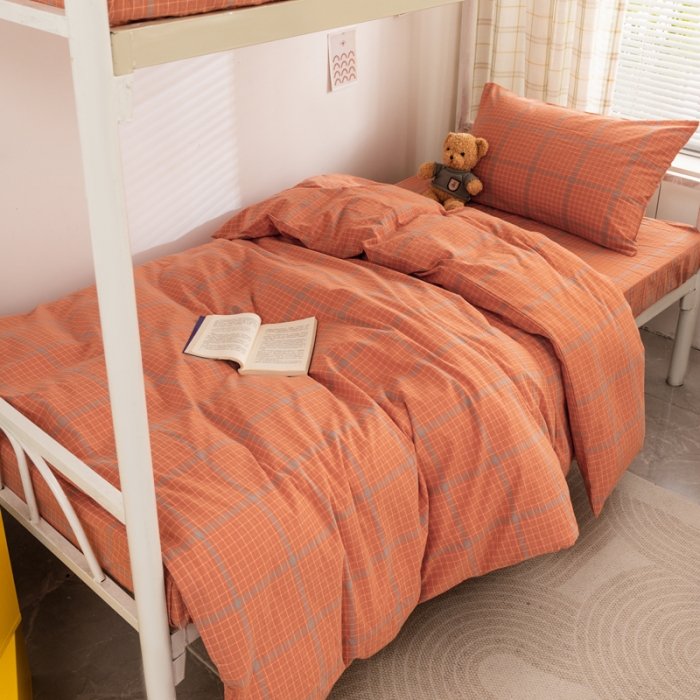 91家纺网 家纺一手货源 找家纺 柠萌 A类全棉色织水洗棉简约条纹格子学生季宿舍上下铺三件套 瓦尔桔