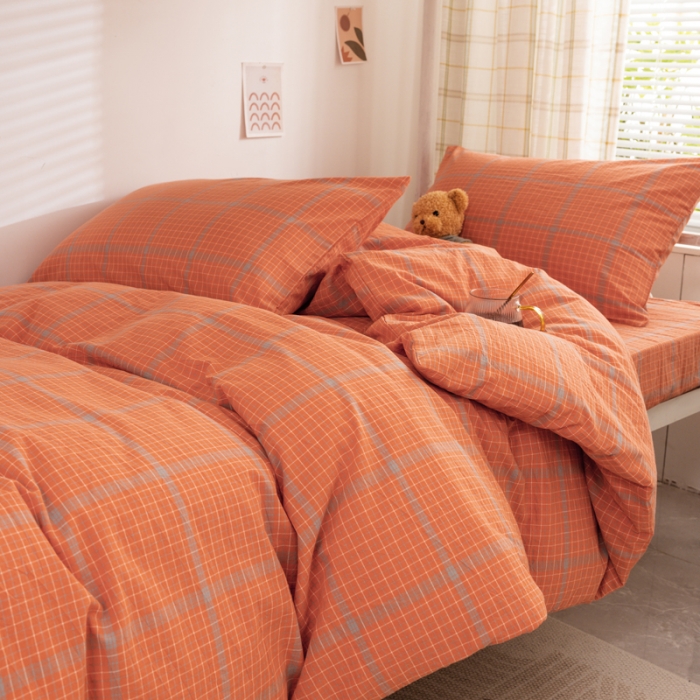 91家纺网 家纺一手货源 找家纺 柠萌 A类全棉色织水洗棉简约条纹格子学生季宿舍上下铺三件套 瓦尔桔