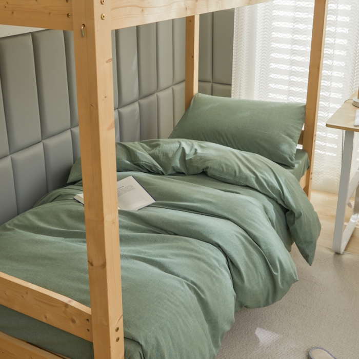 91家纺网 家纺一手货源 找家纺 柠萌 A类全棉色织水洗棉简约条纹格子学生季宿舍上下铺三件套 一抹绿