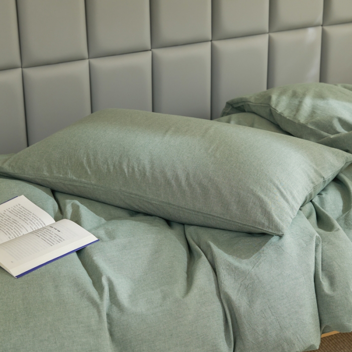 91家纺网 家纺一手货源 找家纺 柠萌 A类全棉色织水洗棉简约条纹格子学生季宿舍上下铺三件套 一抹绿