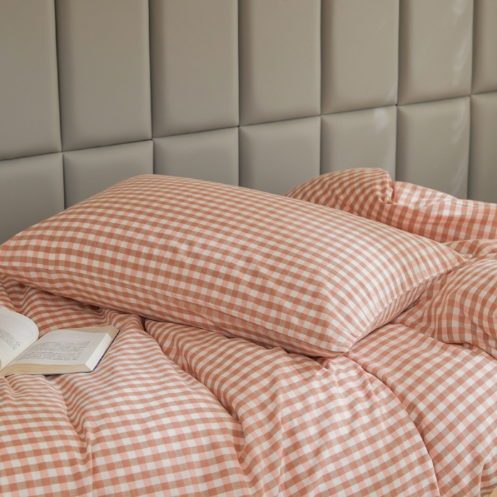 91家纺网 家纺一手货源 找家纺 柠萌 A类全棉色织水洗棉简约条纹格子学生季宿舍上下铺三件套 玉小格