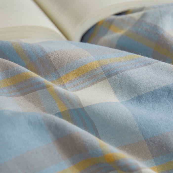 91家纺网 家纺一手货源 找家纺 柠萌 A类全棉色织水洗棉简约条纹格子学生季宿舍上下铺三件套 遇见兰格