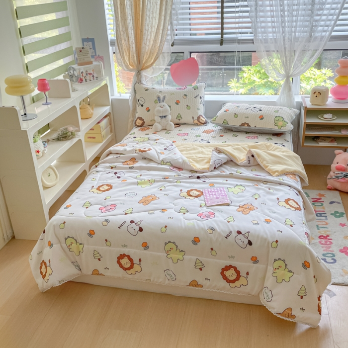 91家纺网 家纺一手货源 找家纺 慕尚 2025新款乳胶凉席水洗棉夏被三件套四件套 动物城