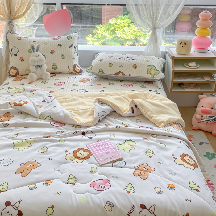 91家纺网 家纺一手货源 找家纺 慕尚 2025新款乳胶凉席水洗棉夏被三件套四件套 动物城