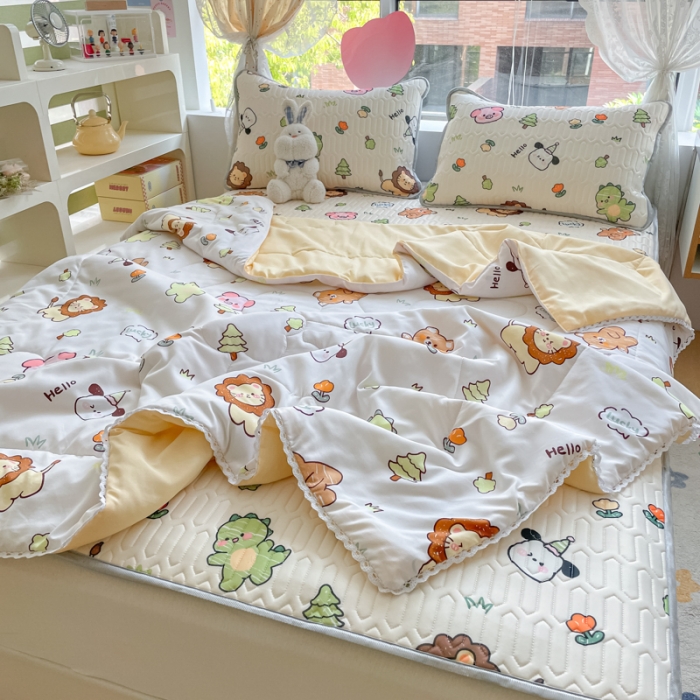 91家纺网 家纺一手货源 找家纺 慕尚 2025新款乳胶凉席水洗棉夏被三件套四件套 动物城