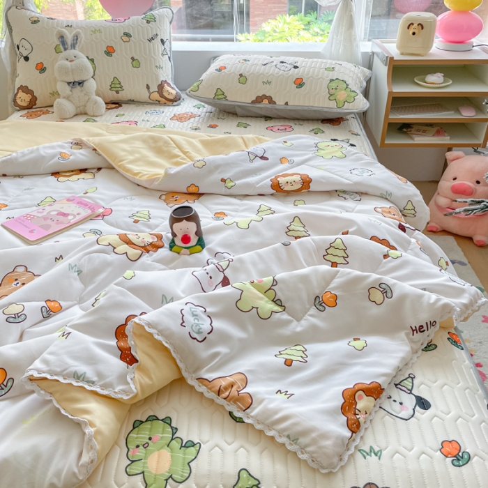 91家纺网 家纺一手货源 找家纺 慕尚 2025新款乳胶凉席水洗棉夏被三件套四件套 动物城