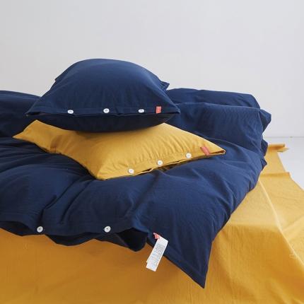 91家纺网 家纺一手货源 找家纺 总安莱生活水洗棉全棉色经色纬高支高密纽扣款工艺混搭拼色四件套（系列二）