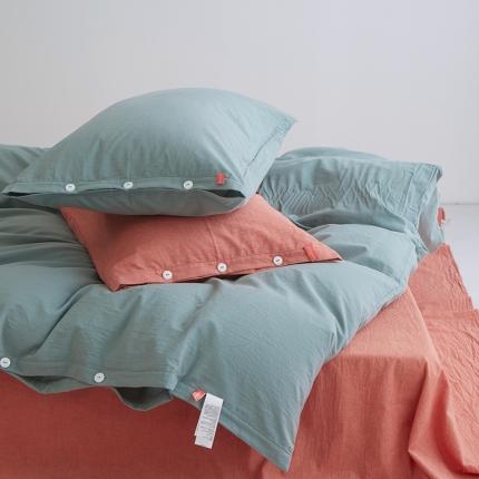 91家纺网 家纺一手货源 找家纺 总安莱生活水洗棉全棉色经色纬高支高密纽扣款工艺混搭拼色四件套（系列二）