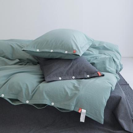 91家纺网 家纺一手货源 找家纺 总安莱生活水洗棉全棉色经色纬高支高密纽扣款工艺混搭拼色四件套（系列二）