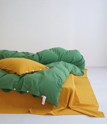 91家纺网 家纺一手货源 找家纺 总安莱生活水洗棉全棉色经色纬高支高密纽扣款工艺混搭拼色四件套（系列二）