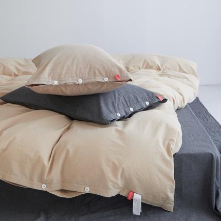 91家纺网 家纺一手货源 找家纺 总安莱生活水洗棉全棉色经色纬高支高密纽扣款工艺混搭拼色四件套（系列二）