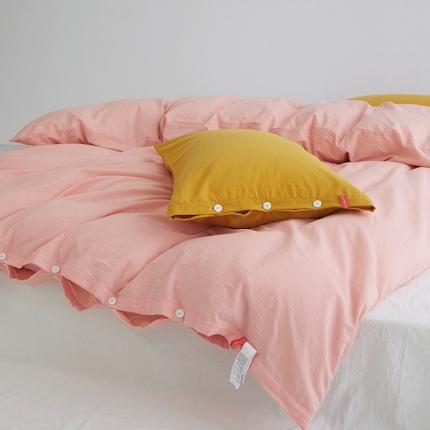 91家纺网 家纺一手货源 找家纺 总安莱生活水洗棉全棉色经色纬高支高密纽扣款工艺混搭拼色四件套（系列二）