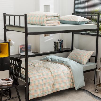 91家纺网 家纺一手货源 找家纺 （总）柠萌 2025新款A类色织水洗棉学生简约上下铺宿舍三件套