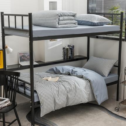 91家纺网 家纺一手货源 找家纺 （总）柠萌 2025新款A类色织水洗棉学生简约上下铺宿舍三件套