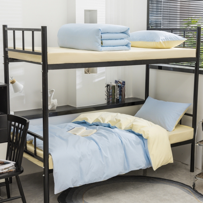 91家纺网 家纺一手货源 找家纺 （总）柠萌 2025新款A类色织水洗棉学生简约上下铺宿舍三件套