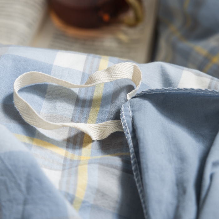 91家纺网 家纺一手货源 找家纺 柠萌 2025新款A类色织水洗棉学生简约上下铺宿舍三件套 简兮蓝