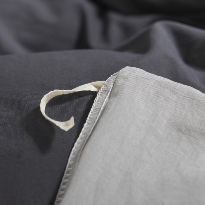 91家纺网 家纺一手货源 找家纺 柠萌 2025新款A类色织水洗棉学生简约上下铺宿舍三件套 深灰浅灰