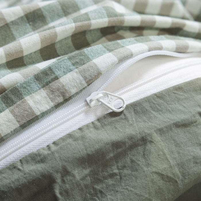 91家纺网 家纺一手货源 找家纺 柠萌 2025新款A类色织水洗棉学生简约上下铺宿舍三件套 小格绿