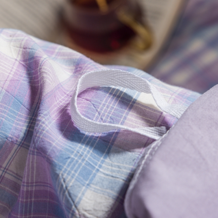 91家纺网 家纺一手货源 找家纺 柠萌 2025新款A类色织水洗棉学生简约上下铺宿舍三件套 星空紫格