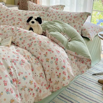 91家纺网 家纺一手货源 找家纺 总盛馨家纺 2023新款ins北欧风高支高密全棉喷气小清新纯棉四件套