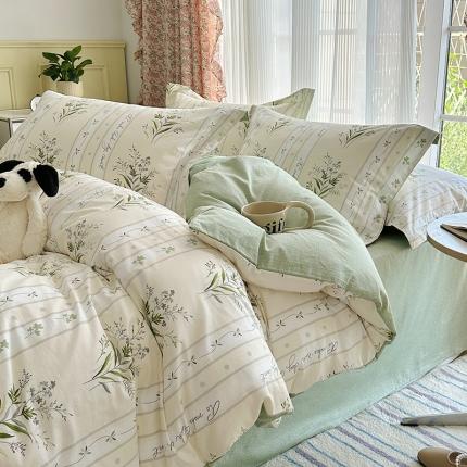 91家纺网 家纺一手货源 找家纺 总盛馨家纺 2023新款ins北欧风高支高密全棉喷气小清新纯棉四件套