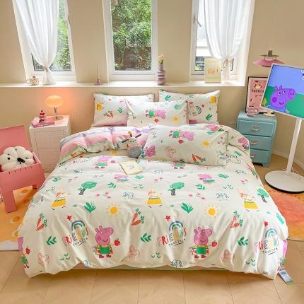 91家纺网 家纺一手货源 找家纺 金爱家 2023新款小猪佩奇正版授权纯棉印花系列四件套 小猪佩奇-春游佩奇
