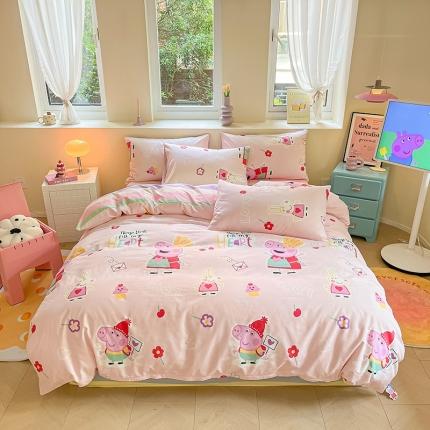 91家纺网 家纺一手货源 找家纺 金爱家 2023新款小猪佩奇正版授权纯棉印花系列四件套 小猪佩奇-可爱佩奇