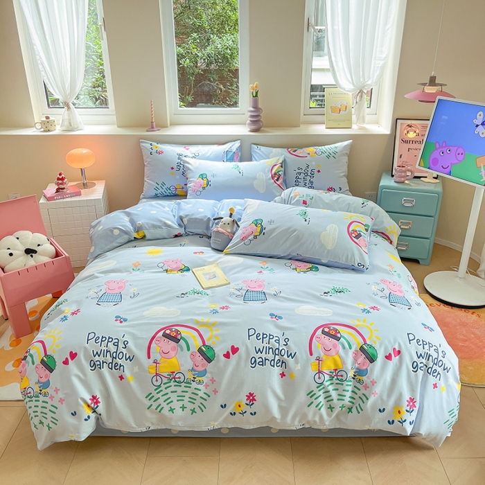 91家纺网 家纺一手货源 找家纺 （总）金爱家 2023新款小猪佩奇正版授权纯棉印花系列四件套