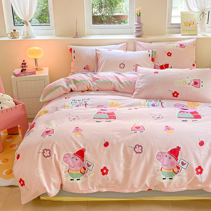 91家纺网 家纺一手货源 找家纺 金爱家 2023新款小猪佩奇正版授权纯棉印花系列四件套 小猪佩奇-可爱佩奇