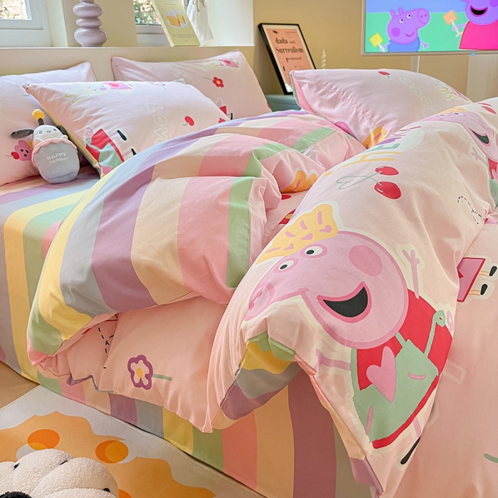 91家纺网 家纺一手货源 找家纺 金爱家 2023新款小猪佩奇正版授权纯棉印花系列四件套 小猪佩奇-可爱佩奇