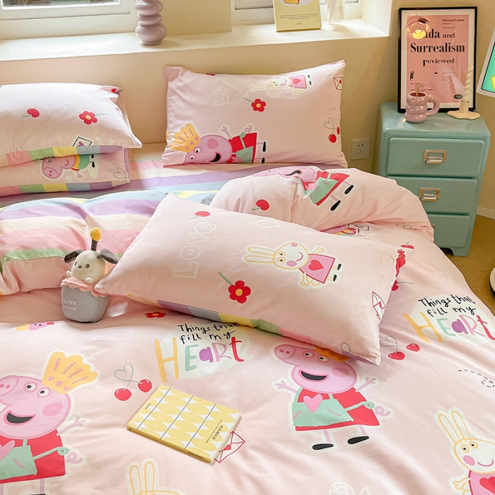 91家纺网 家纺一手货源 找家纺 金爱家 2023新款小猪佩奇正版授权纯棉印花系列四件套 小猪佩奇-可爱佩奇