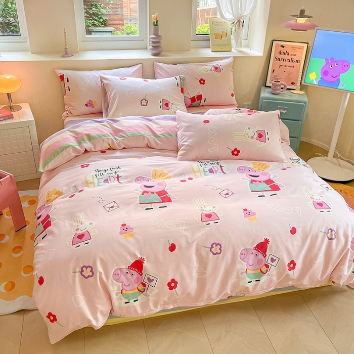 91家纺网 家纺一手货源 找家纺 金爱家 2023新款小猪佩奇正版授权纯棉印花系列四件套 小猪佩奇-可爱佩奇