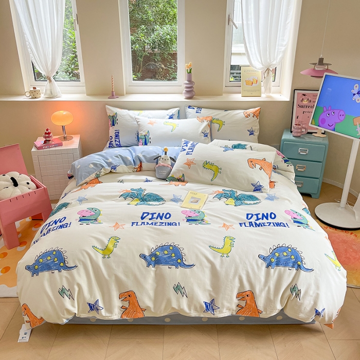 91家纺网 家纺一手货源 找家纺 金爱家 2023新款小猪佩奇正版授权纯棉印花系列四件套 小猪佩奇-恐龙佩奇