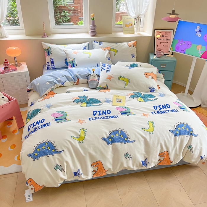 91家纺网 家纺一手货源 找家纺 金爱家 2023新款小猪佩奇正版授权纯棉印花系列四件套 小猪佩奇-恐龙佩奇