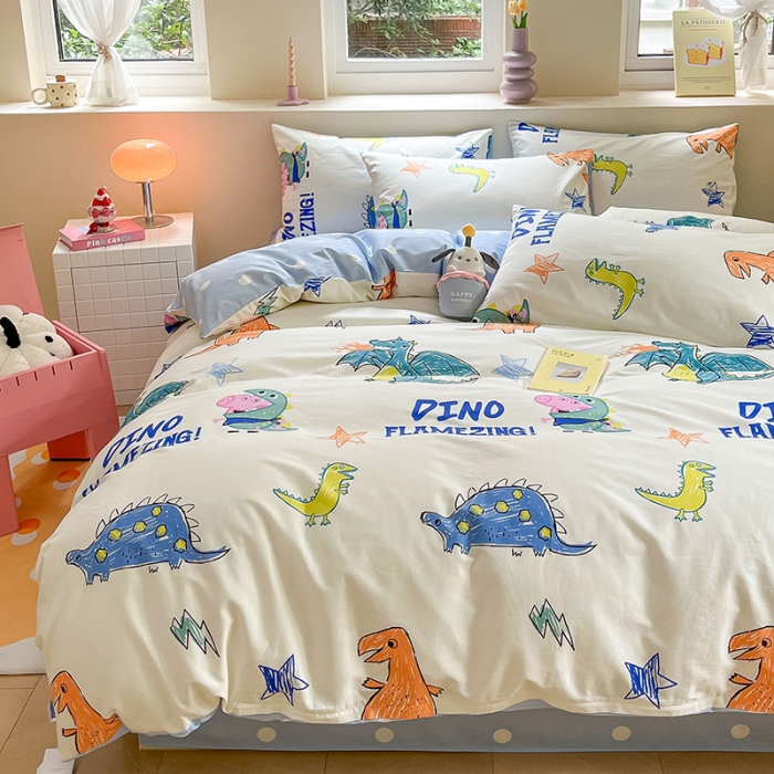 91家纺网 家纺一手货源 找家纺 金爱家 2023新款小猪佩奇正版授权纯棉印花系列四件套 小猪佩奇-恐龙佩奇