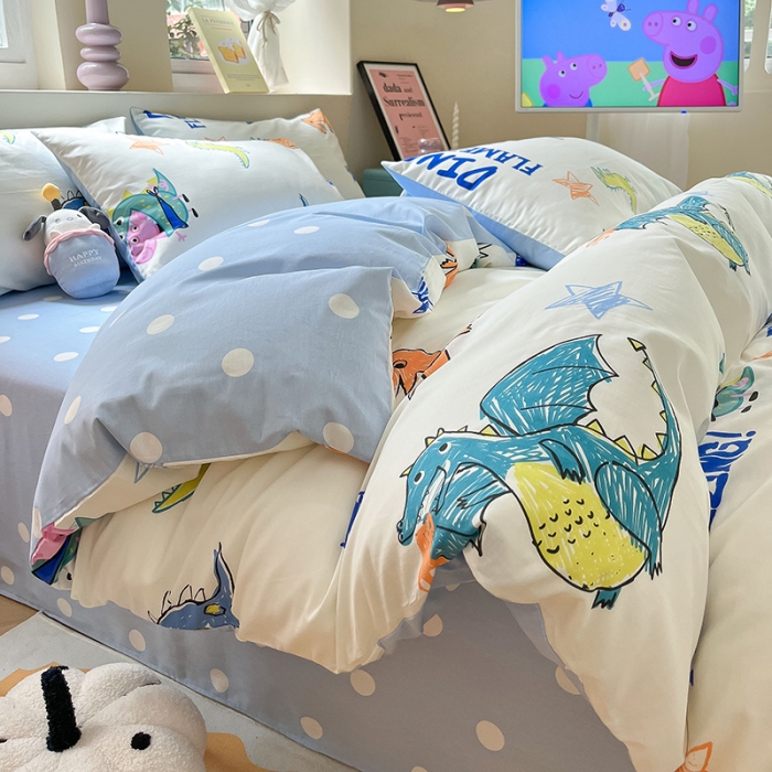 91家纺网 家纺一手货源 找家纺 金爱家 2023新款小猪佩奇正版授权纯棉印花系列四件套 小猪佩奇-恐龙佩奇