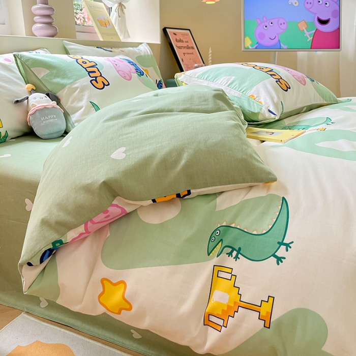 91家纺网 家纺一手货源 找家纺 金爱家 2023新款小猪佩奇正版授权纯棉印花系列四件套 小猪佩奇-字母佩奇