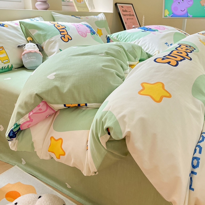 91家纺网 家纺一手货源 找家纺 金爱家 2023新款小猪佩奇正版授权纯棉印花系列四件套 小猪佩奇-字母佩奇